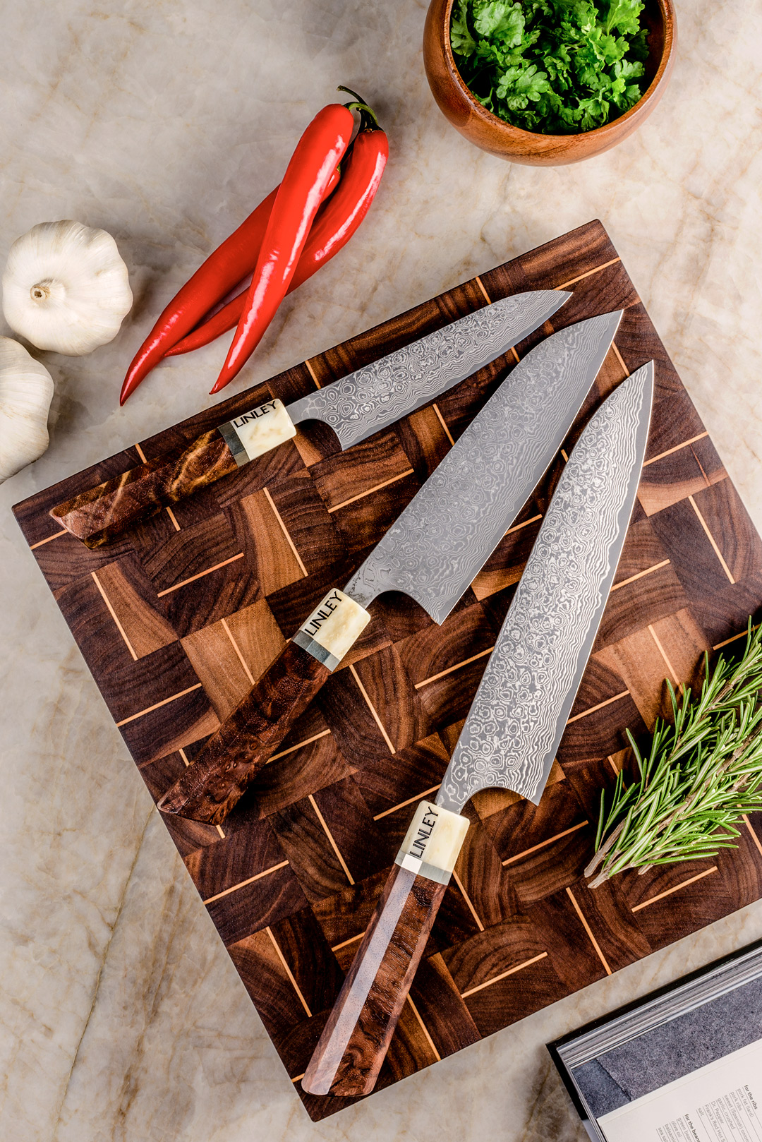 Damascus pattern product in lifestyle setting