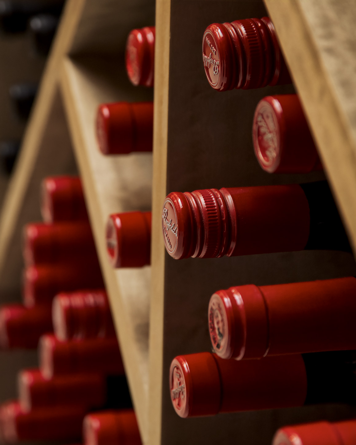 Wine rack close-up showing wood grain and texture