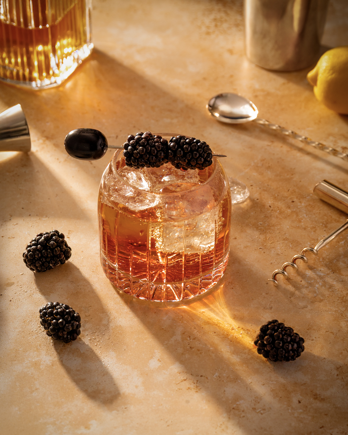 Styled cocktail with summer garnish